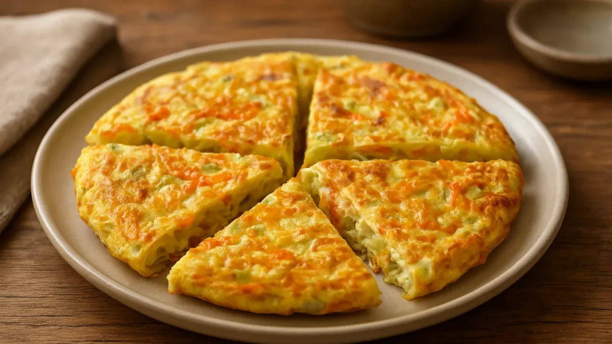 Kepu kopūstų ir morkų omletą keptuvėje: 4 porcijos su traškiomis daržovėmis per 20 minučių