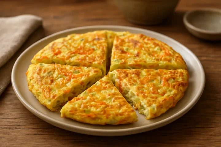 Kepu kopūstų ir morkų omletą keptuvėje: 4 porcijos su traškiomis daržovėmis per 20 minučių