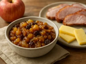Verdu obuolių čatnį su svogūnais ir garstyčių sėklomis: iš 1,5 kg obuolių – 3 stiklainiai pagardo