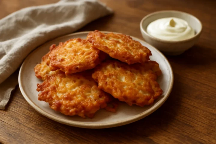 Obuolių sklindžiai iš 2 tarkuotų obuolių: minkšti blyneliai ant stalo per 25 minutes